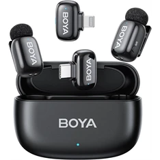 BOYA Mini Ultrakompakt 2 adó + 2 vevő (USB-C + Lightning) fekete vezeték nélküli mikrofon + 1 töltőtok