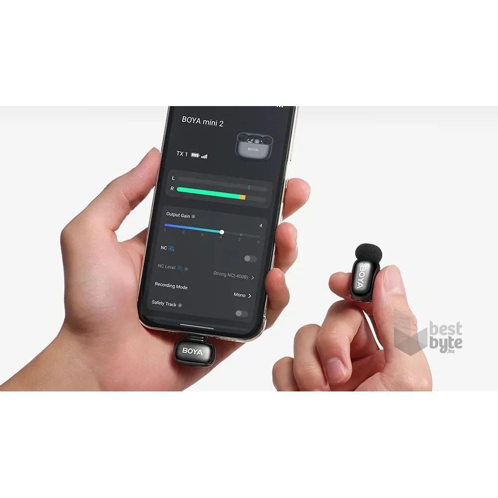 BOYA Ultrakompakt 2,4 GHz USB-C 2 adó + 1 vevő fekete vezeték nélküli mikrofon