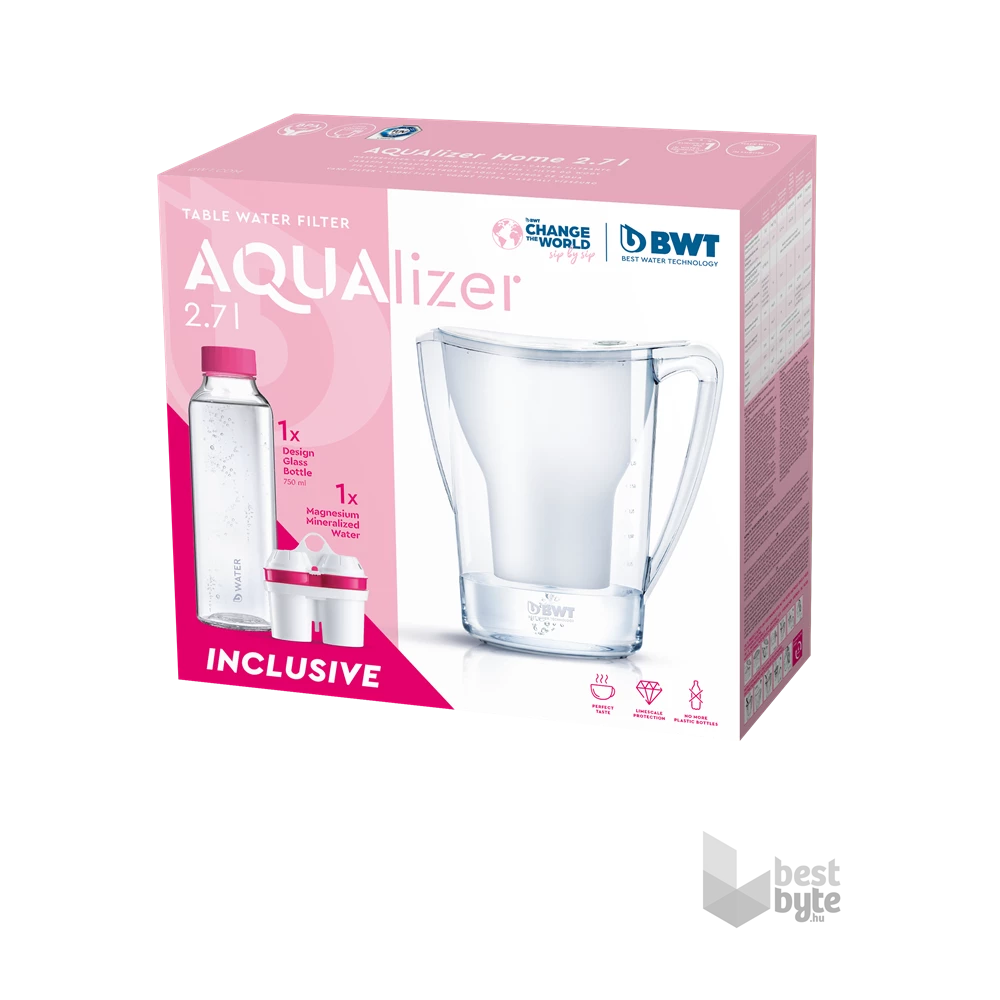 BWT Aqualizer Home 125626883 2,7l fehér vízszűrő kancsó + üvegkulacs