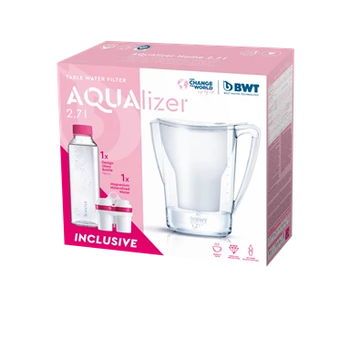 BWT Aqualizer Home 125626883 2,7l fehér vízszűrő kancsó + üvegkulacs