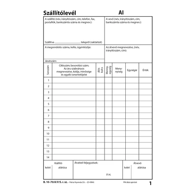 B.10-70/A/V/S A5 25x4lapos álló "Szállítólevél" tömbös nyomtatvány