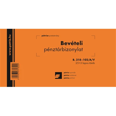 B.318-102/A/V 25x3lapos "Bevételi pénztárbizonylat" nyomtatvány