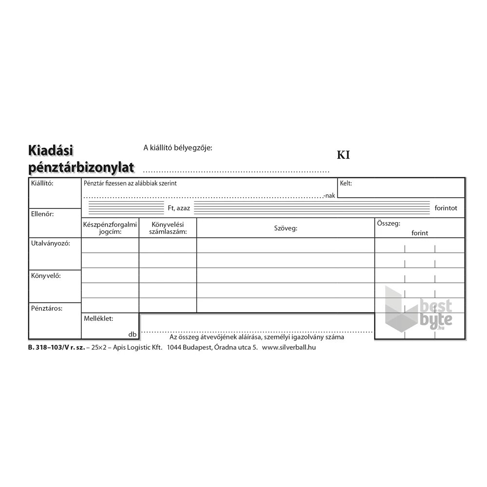 B.318-103/V 25x2lapos "Kiadási pénztárbizonylat" nyomtatvány