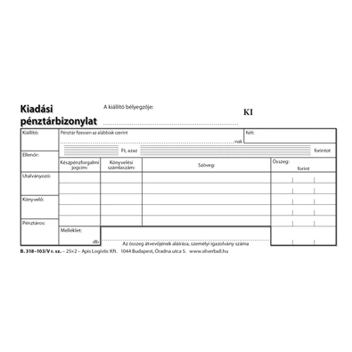 B.318-103/V 25x2lapos "Kiadási pénztárbizonylat" nyomtatvány