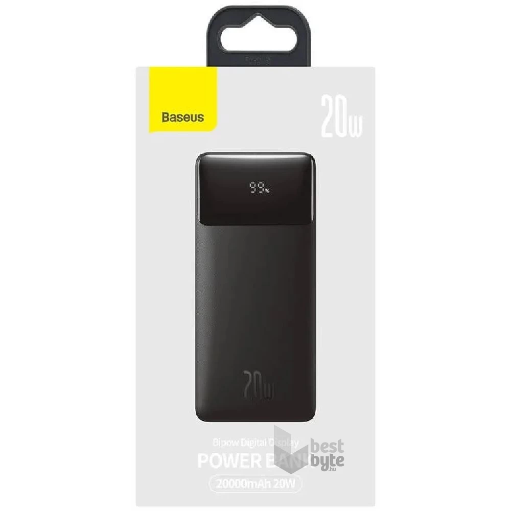 Baseus Bipow 20000mAh digitális kijelzős fekete power bank