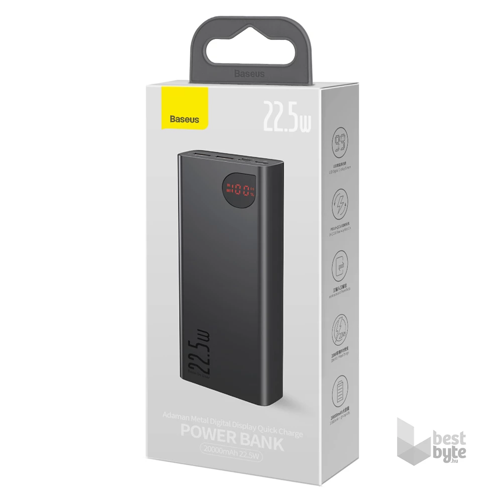 Baseus Bipow PPBD050302 20.000mAh, 20W, fehér (Micro-USB kábel, 25cm) kijelzős Power Bank