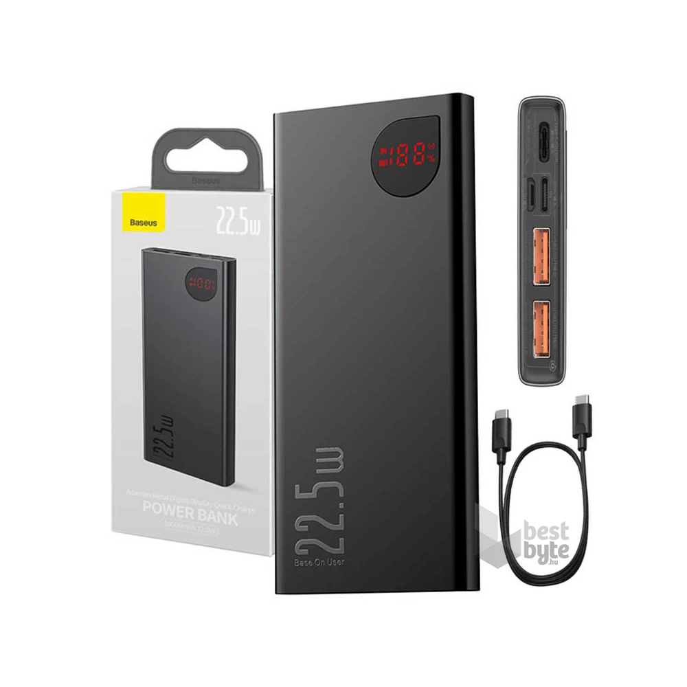 Baseus Bipow PPBD050501 20.000mAh, 20W, fekete (Micro-USB kábel, 25cm) kijelzős Power Bank