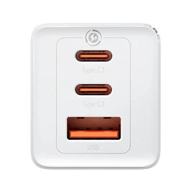 Baseus CCGP120202 GaN5 Pro 65W 2xUSB C/USB fehér töltő