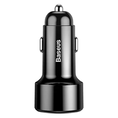 Baseus Magic Series 45W Type-C USB/QC USB digitális kijelzős fekete autós töltő