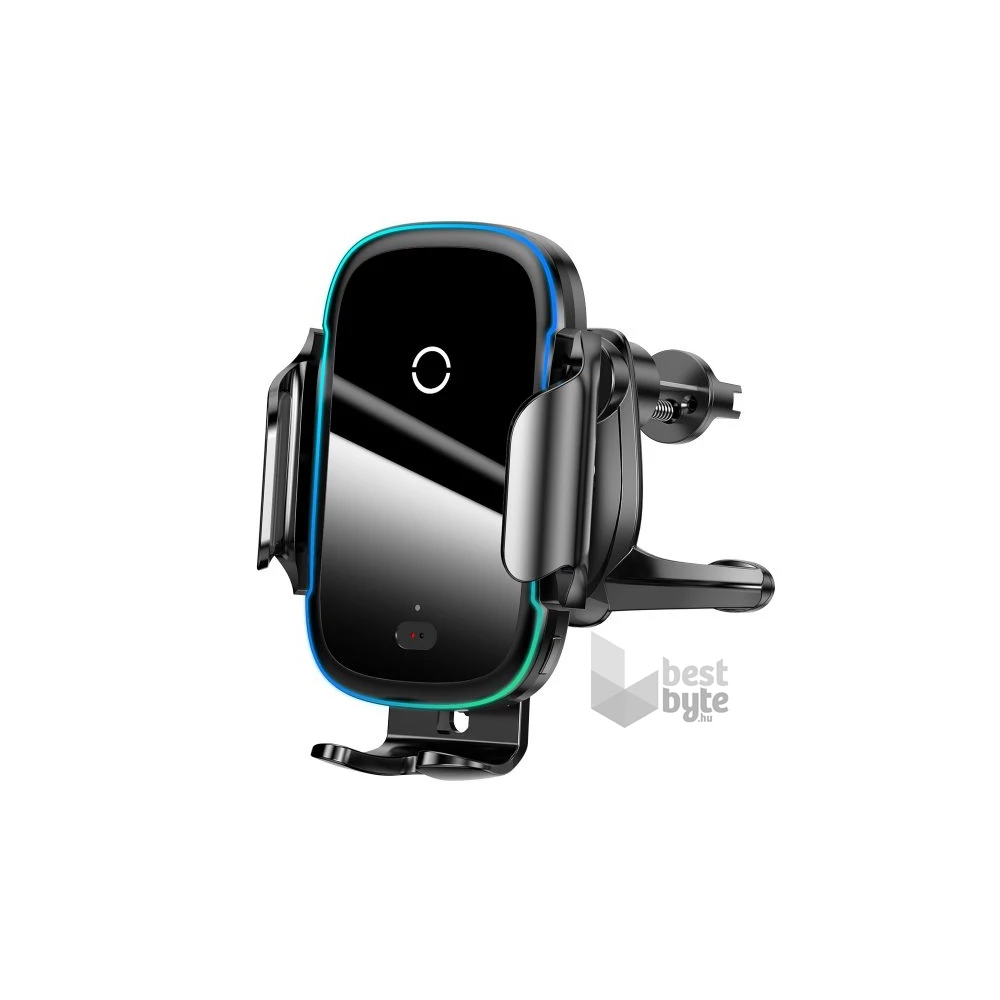 Baseus Car Mount 4,7-6,5" vezeték nélküli műszerfalra és szellőzőrácsba rögzíthető fekete autós Qi töltő és telefontartó