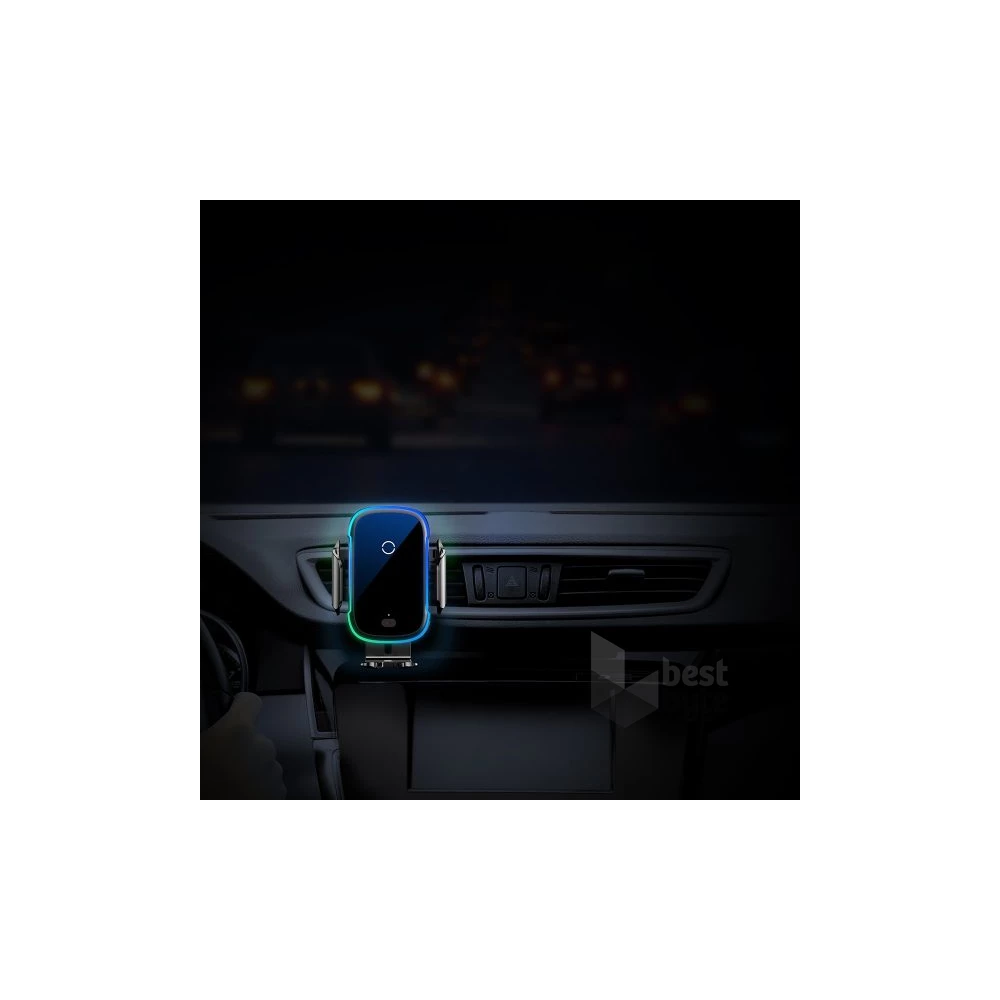 Baseus Car Mount 4,7-6,5" vezeték nélküli műszerfalra és szellőzőrácsba rögzíthető fekete autós Qi töltő és telefontartó