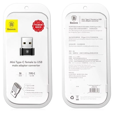 Baseus Exquisite USB apa to USB Type-C anya fekete adapter