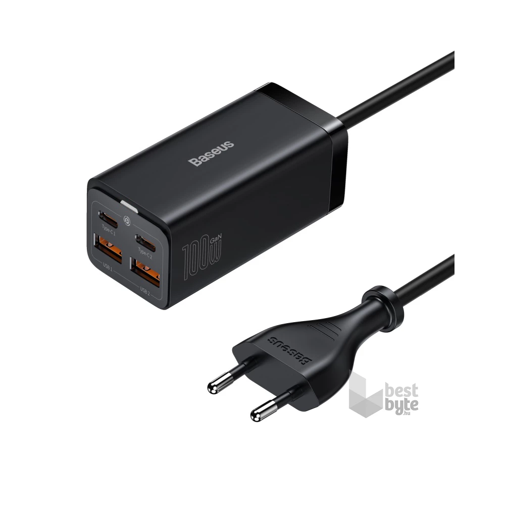 Baseus GaN3 Pro CCGP000101, 2x USB + 2x Type-C, 100W, Fekete univerzális hálózati töltő