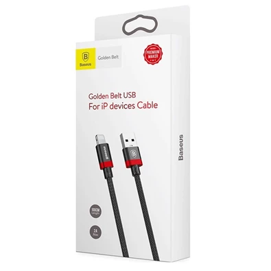 Baseus Golden Belt Series 2A 1m Lightning > USB fekete-piros kábel