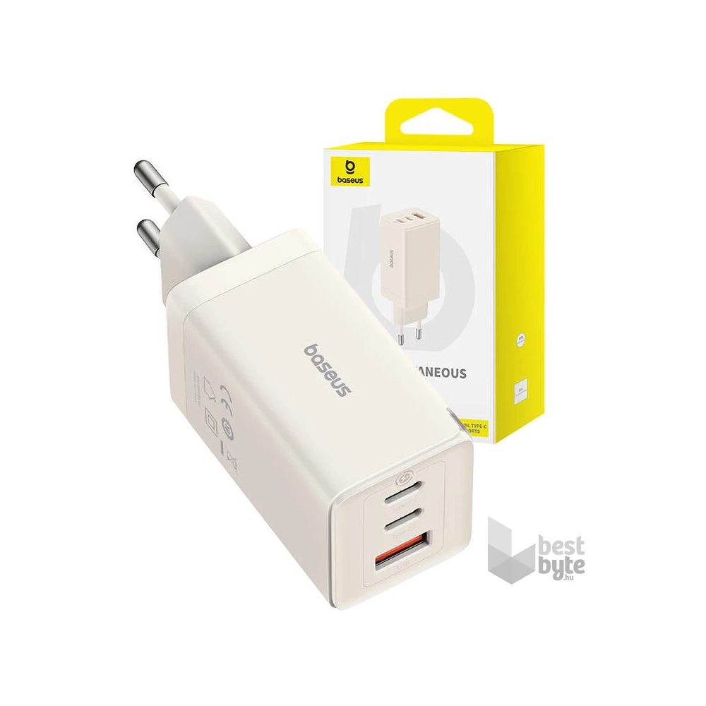 Baseus P10110812227-Z1 GaN5 65W fehér hálózati adapter 1m USB Type-C kábellel