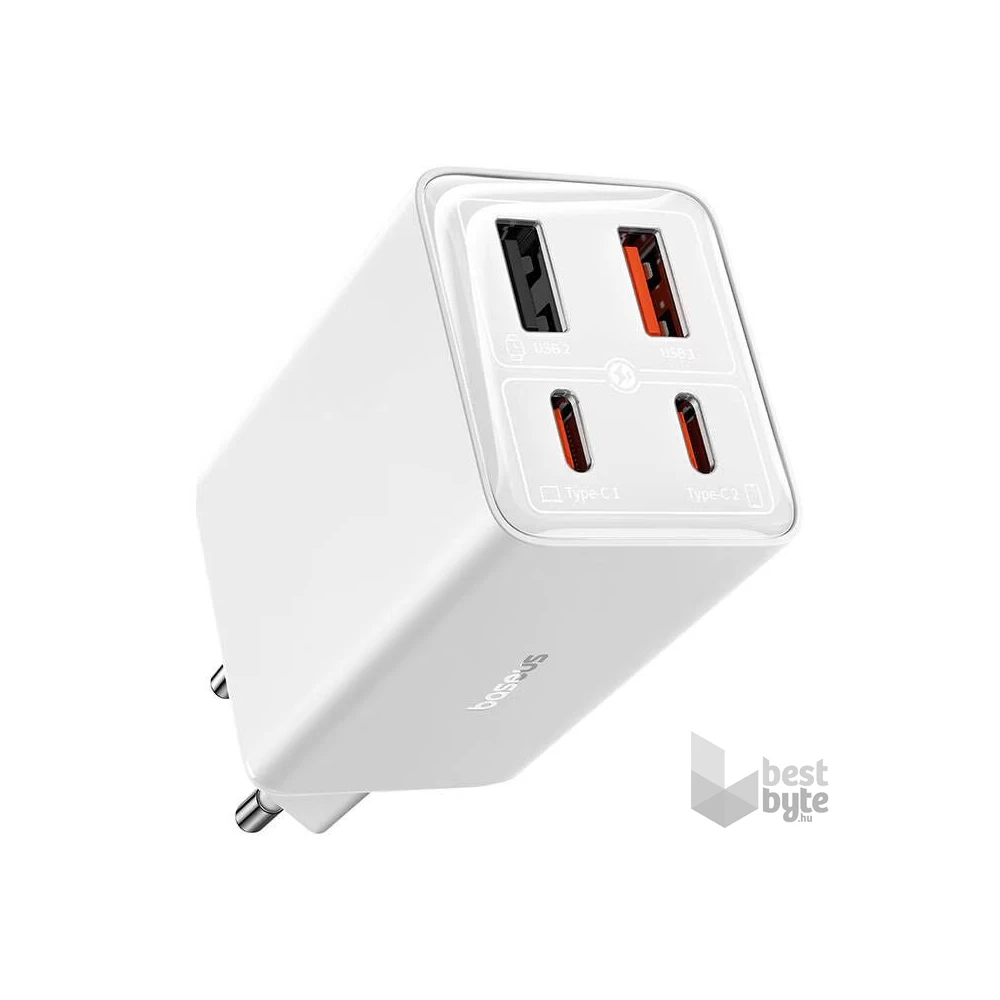 Baseus P10162705212-00 GaN6 Pro 100W EU fehér gyorstöltő adapter 1m USB Type-C - Type-C kábellel