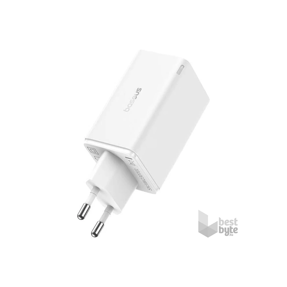 Baseus P10162705212-00 GaN6 Pro 100W EU fehér gyorstöltő adapter 1m USB Type-C - Type-C kábellel