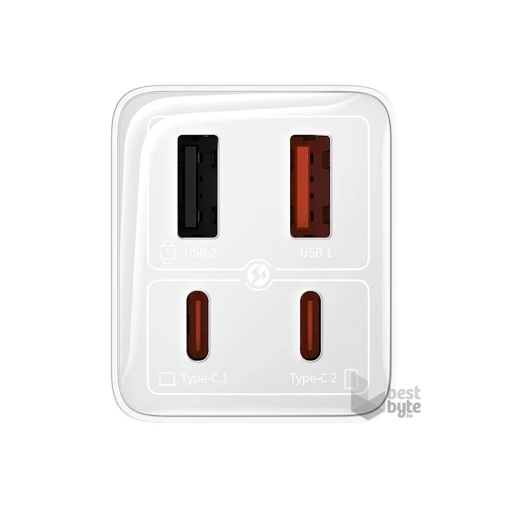 Baseus P10162705212-00 GaN6 Pro 100W EU fehér gyorstöltő adapter 1m USB Type-C - Type-C kábellel