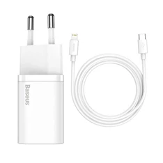 Baseus TZCCSUP-B02 Super Si 1C 20W fehér gyorstöltő + 1m USB C/Lightning kábel