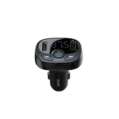 Baseus T típusú Bluetooth FM Transzmitter és 2xUSB autós töltő Fekete CCMT000001