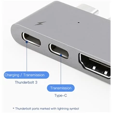 Baseus Thunderbolt C+ Dual Type-C to USB3.0/HDMI/Type-C szürke HUB adapter MacBook Pro 2016/2017-hez