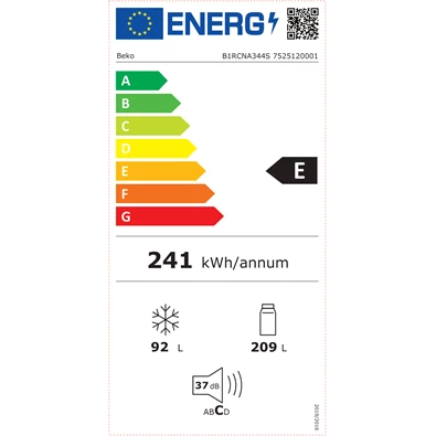 Beko B1RCNA344S inox alulfagyasztós hűtőszekrény