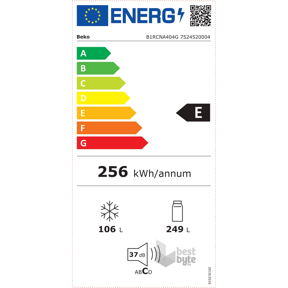 Beko B1RCNA404G titánszürke, alulfagyasztós, Hűtő:249L, Fagyasztó:106L, No frost hűtőszekrény