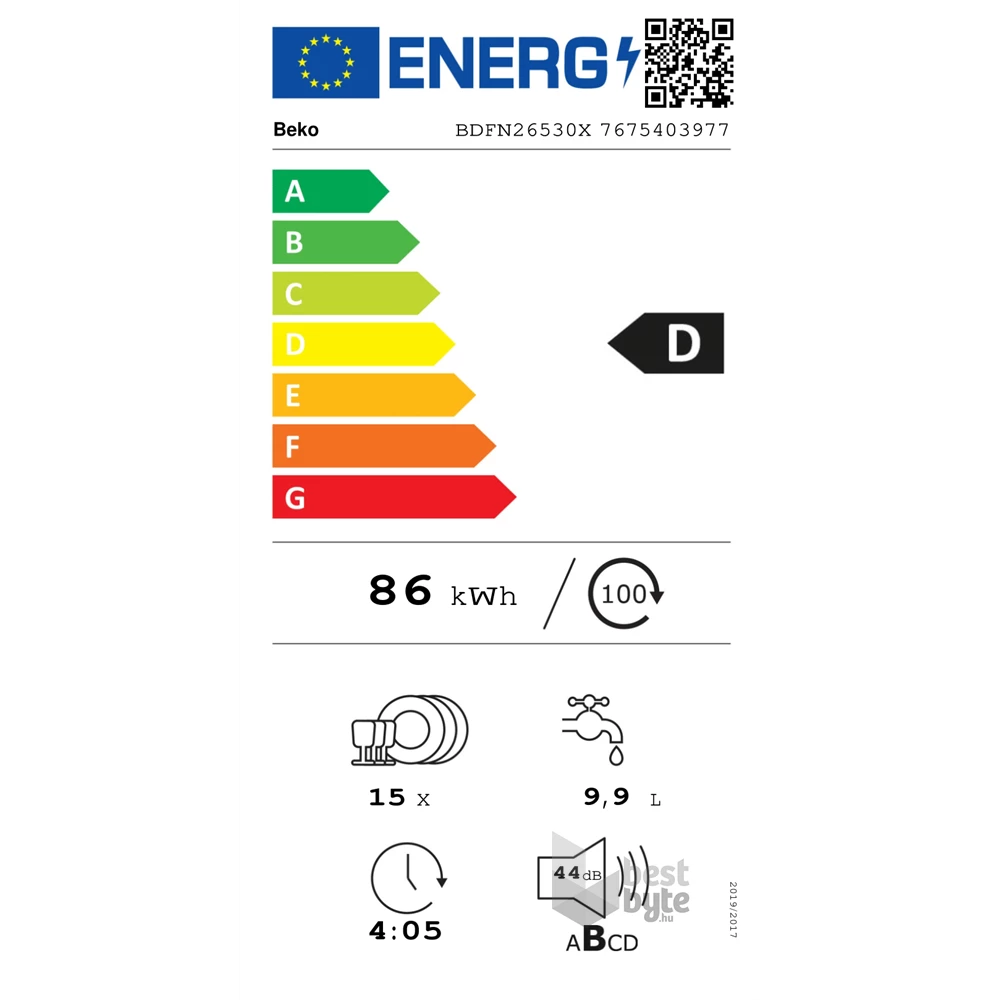 Beko BDFN26530X acélszürke, programok száma: 6, szabadonálló, 15 terítékes mosogatógép 