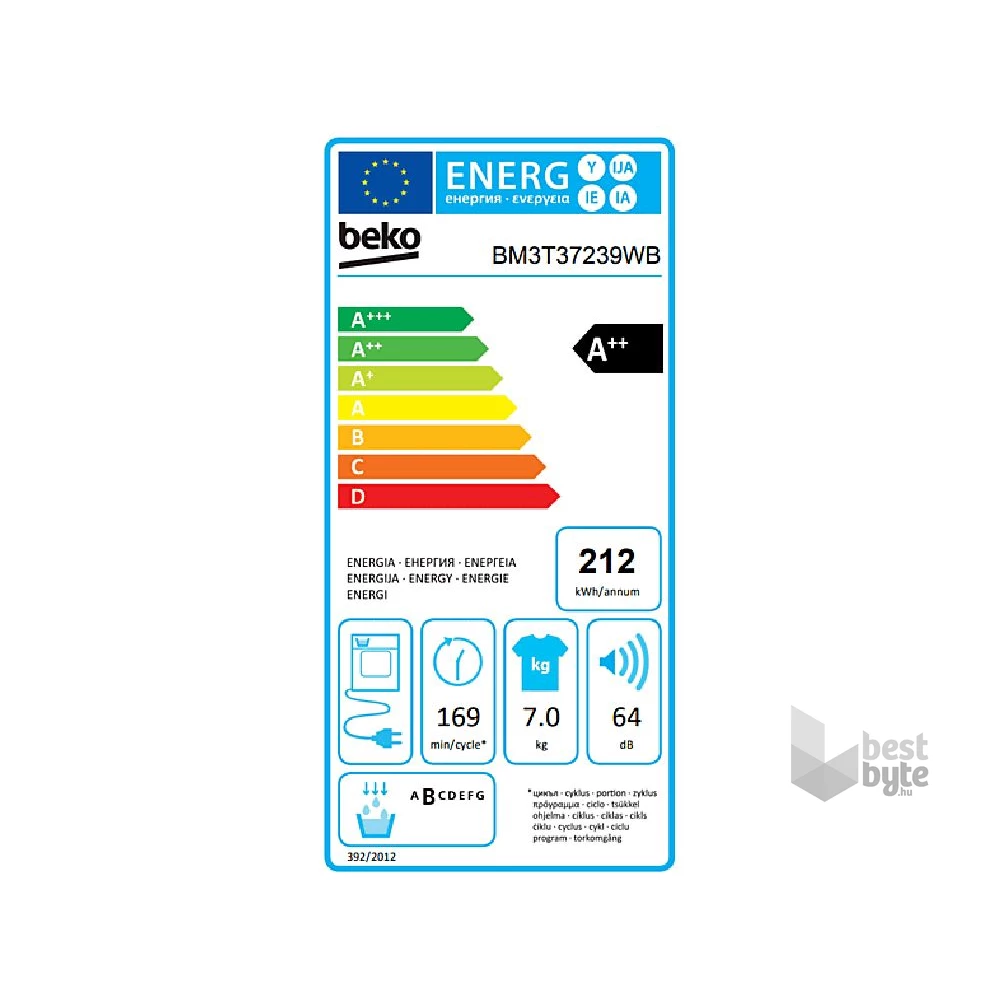 Beko BM3T37239WB fehér, 7 kg, hőszivattyús, szárítógép