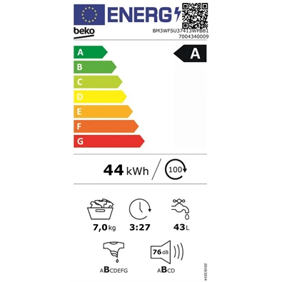 Beko BM3WFSU37413WPBB1 keskeny 7 kg elöltöltős mosógép
