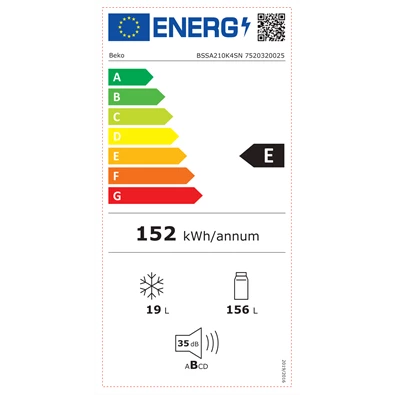 Beko BSSA210K4SN beépíthető egyajtós hűtőszekrény