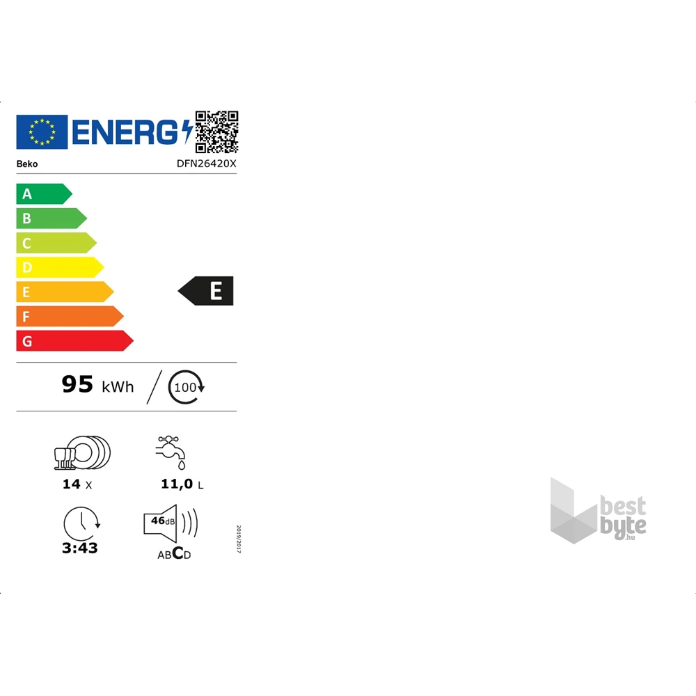 Beko DFN-26420 X inox, programok száma: 6, szabadonálló, 14 terítékes mosogatógép 