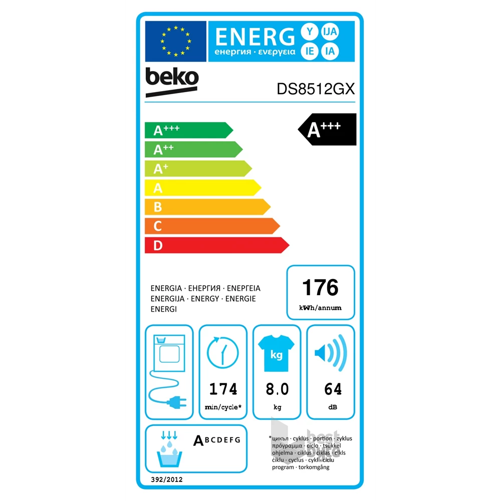 Beko DS8512GX fehér, 8 kg, hőszivattyús, szárítógép