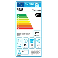 Beko DS8512GX fehér, 8 kg, hőszivattyús, szárítógép (Újszerű)