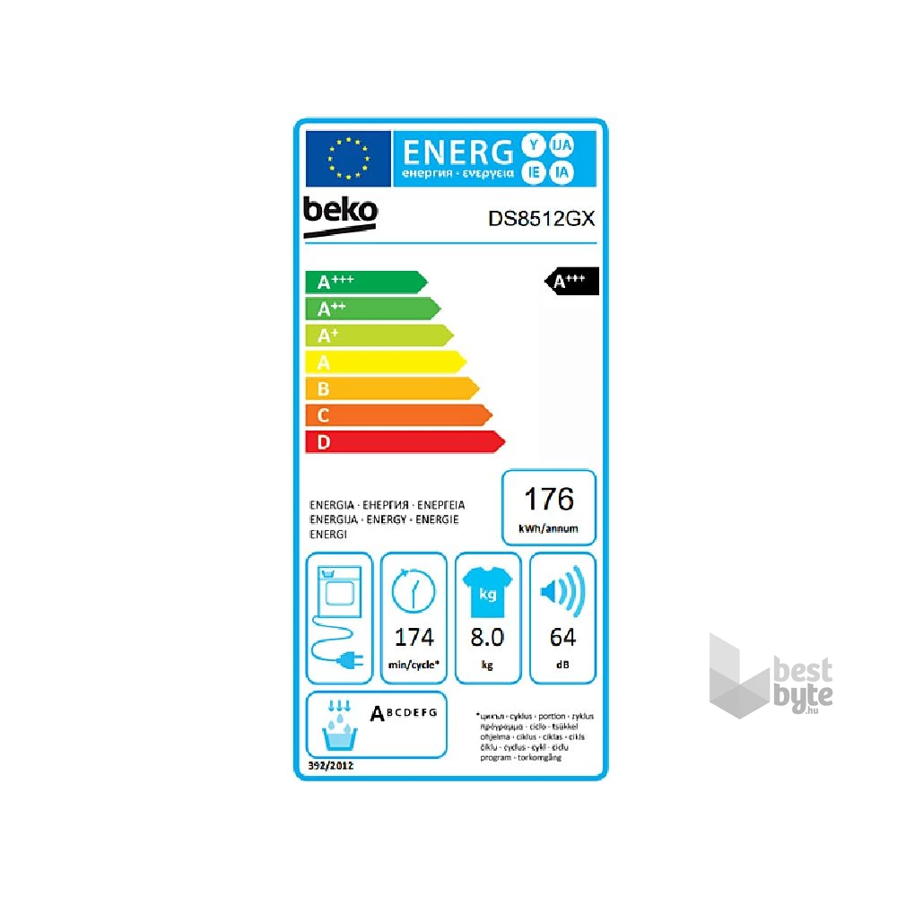 Beko DS8512GX fehér, 8 kg, hőszivattyús, szárítógép