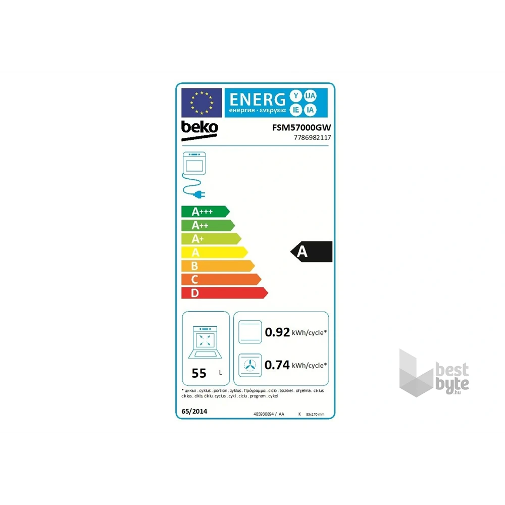 Beko FSM57000GW fehér, szabadonálló, kerámialapos, elektromos, főzőzóna: 4, sütő:55L, grill, tűzhely