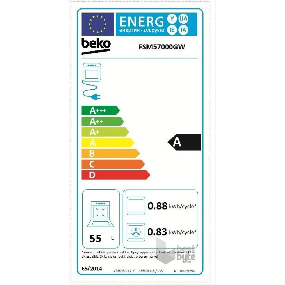 Beko FSM57000GW fehér, szabadonálló, kerámialapos, elektromos, főzőzóna: 4, sütő:55L, grill, tűzhely