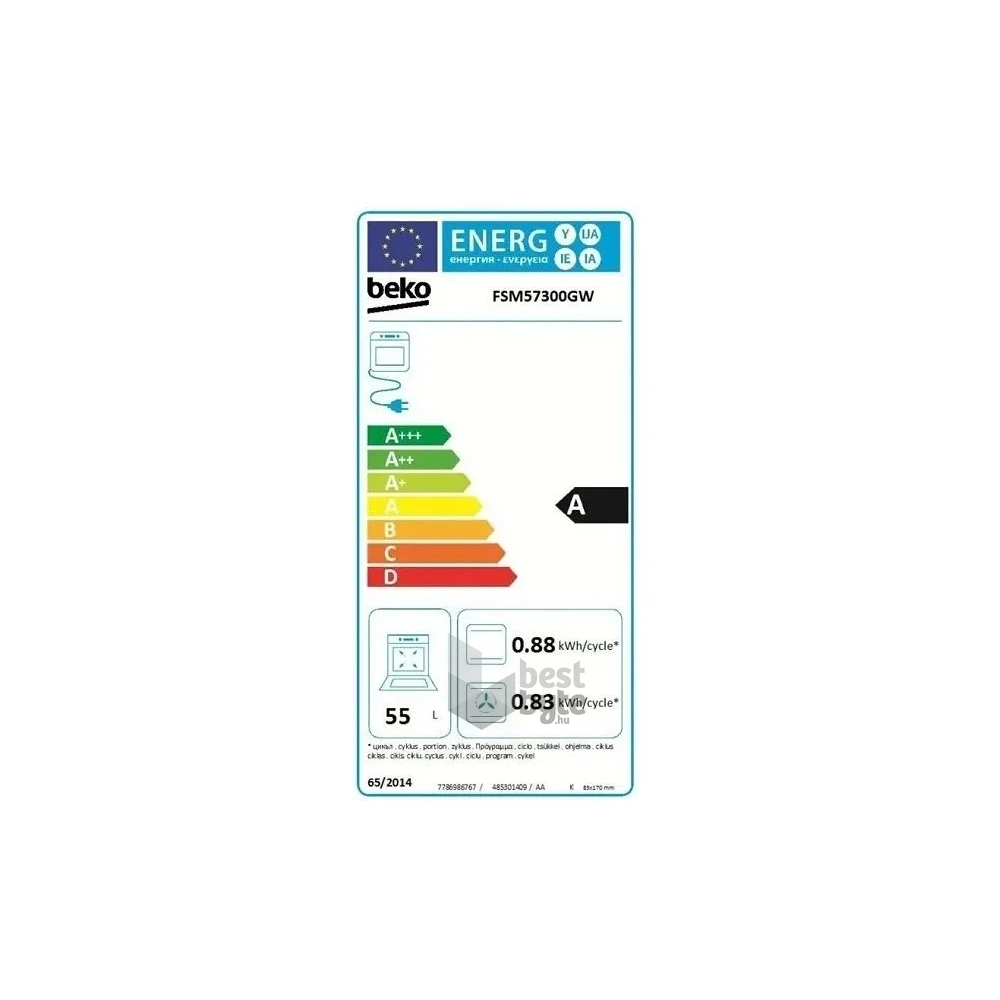 Beko FSM57300GW fehér, szabadonálló, kerámialapos, elektromos, főzőzóna: 4, sütő:55L, grill, tűzhely (Újszerű)