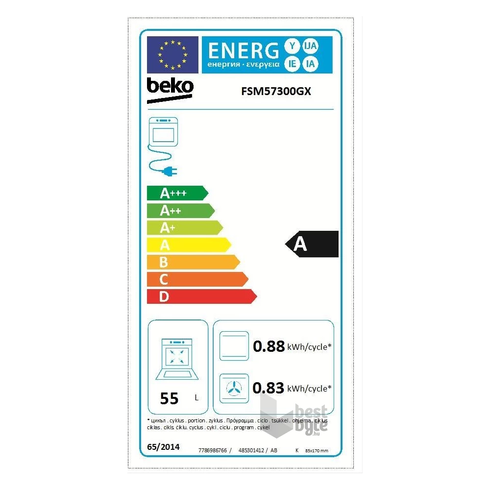Beko FSM57300GX Inox, szabadonálló, kerámialapos, elektromos, főzőzóna: 4, sütő:55L, grill, tűzhely