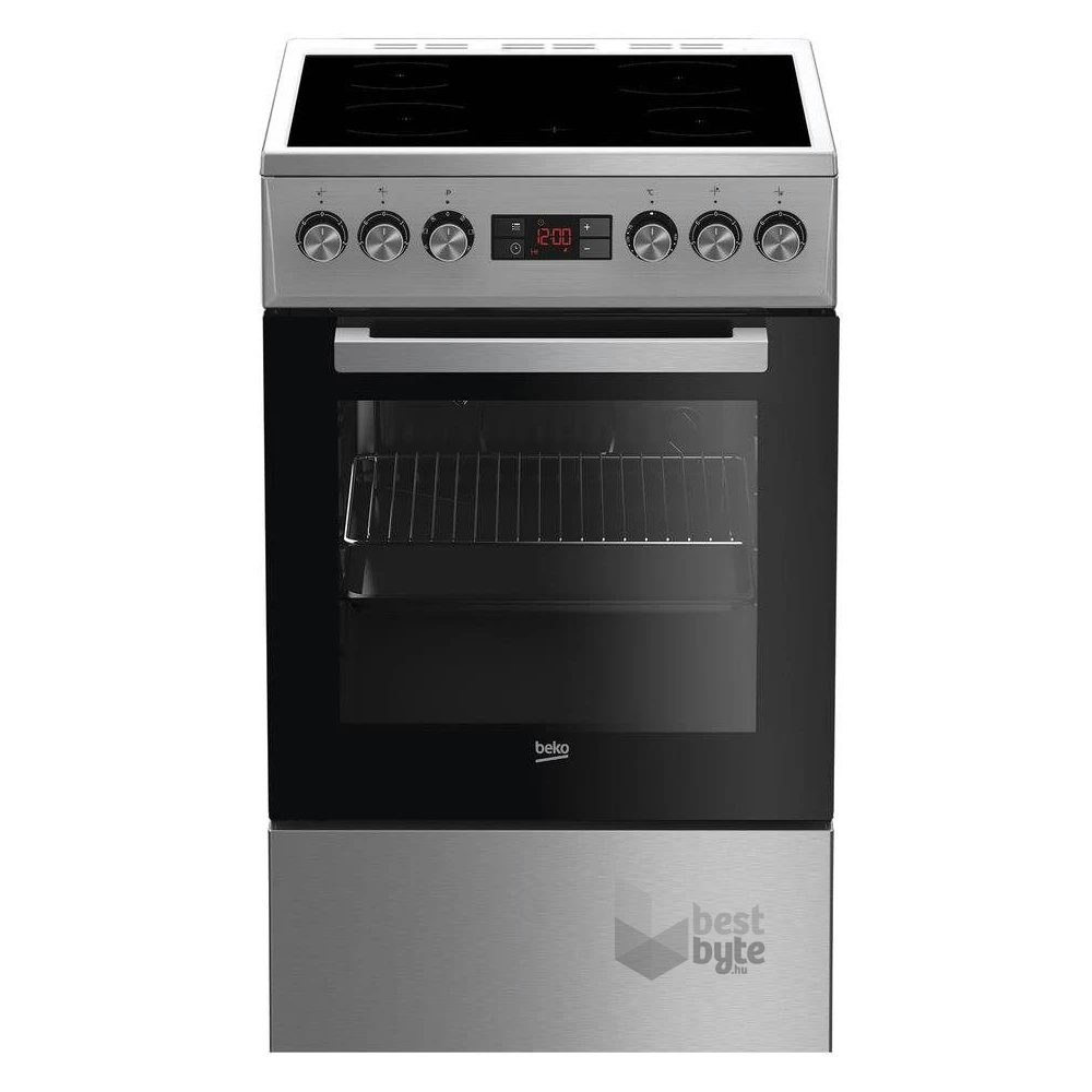 Beko FSM57300GX Inox, szabadonálló, kerámialapos, elektromos, főzőzóna: 4, sütő:55L, grill, tűzhely