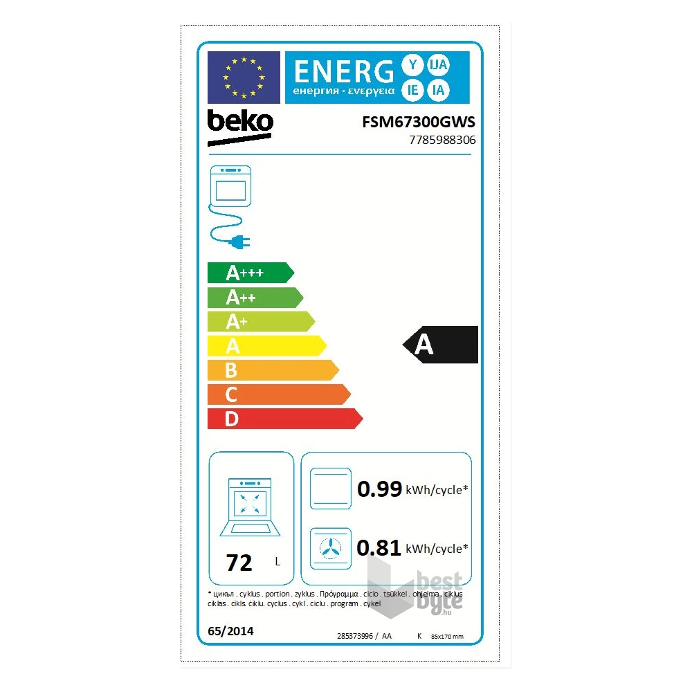 Beko FSM67300GWS fehér, szabadonálló, kerámialapos, elektromos, főzőzóna: 4, sütő:72L, grill, tűzhely