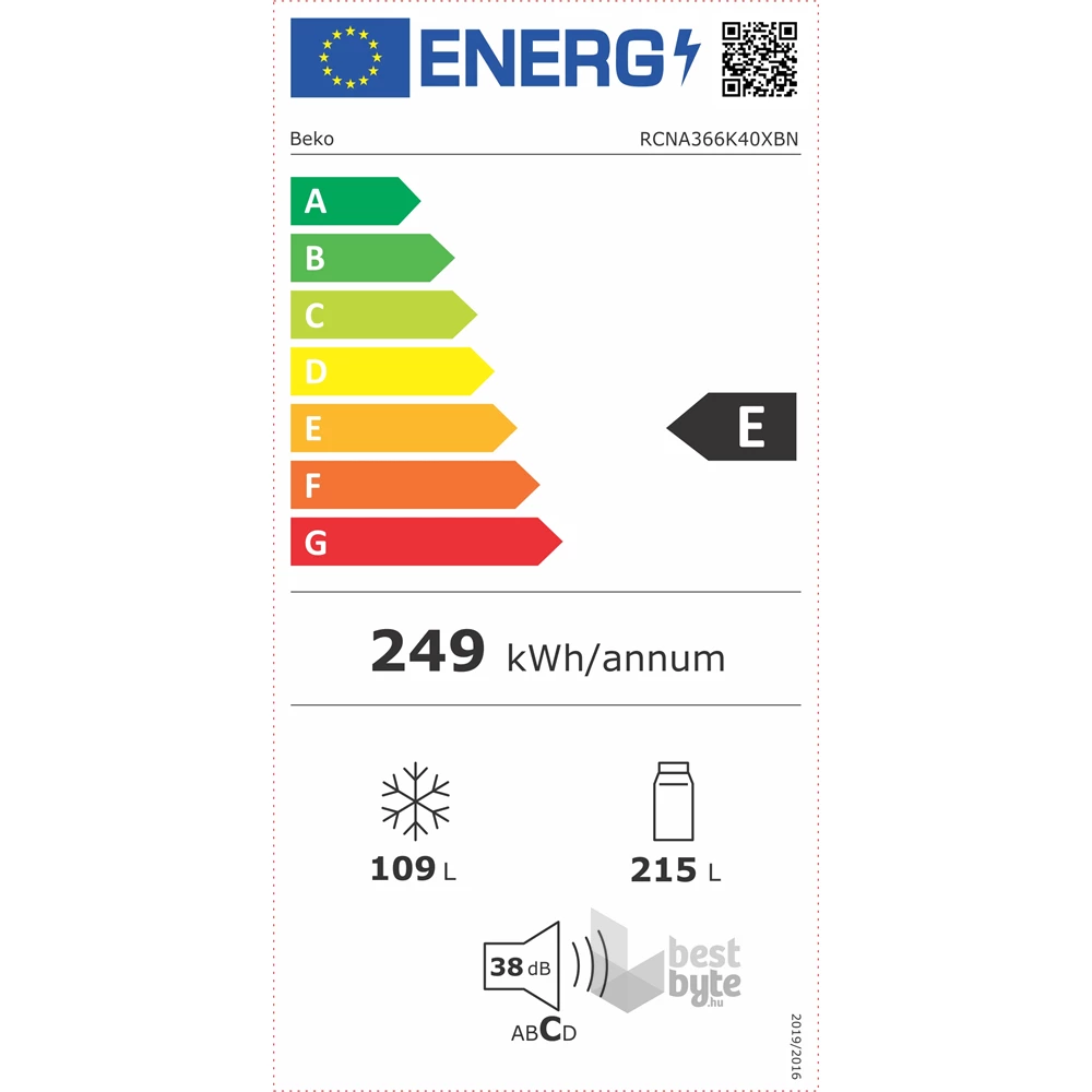 Beko RCNA 366K40XBN inox alulfagyasztós hűtőszekrény