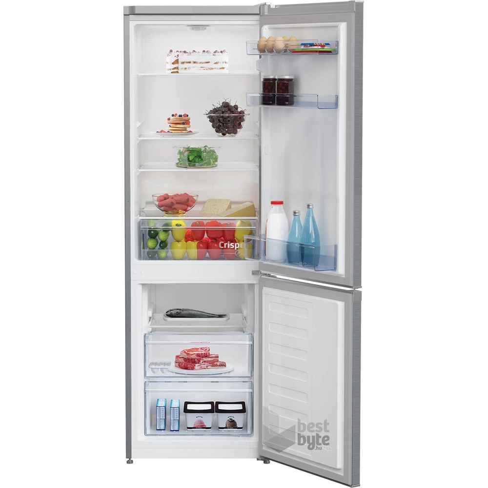 Beko RCSA270K40SN inox, alulfagyasztós, Hűtő:175L, Fagyasztó:87L, hűtőszekrény