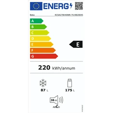 Beko RCSA270K40WN fehér, alulfagyasztós, Hűtő:175L, Fagyasztó:87L, hűtőszekrény (Újszerű)