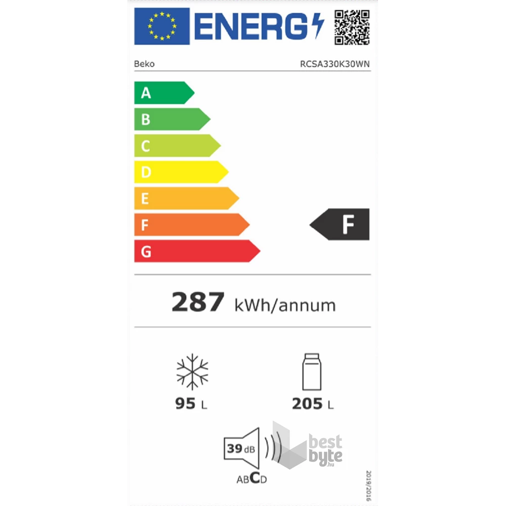 Beko RCSA330K30WN alulfagyasztós hűtőszekrény