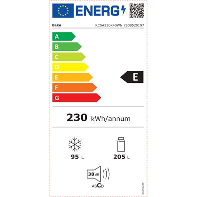 Beko RCSA330K40WN alulfagyasztós hűtőszekrény