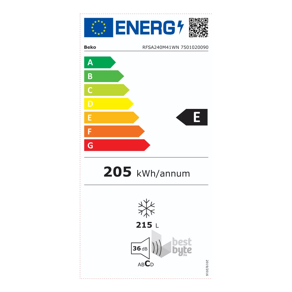 Beko RFSA240M41WN fehér, Fagyasztó:215L, fagyasztószekrény