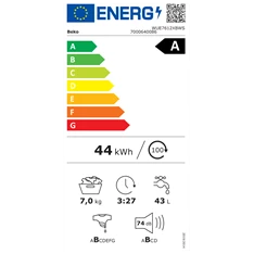 Beko WUE7612XBWS fehér, elöltöltős, keskeny, max.1200ford., 7 kg, mosógép