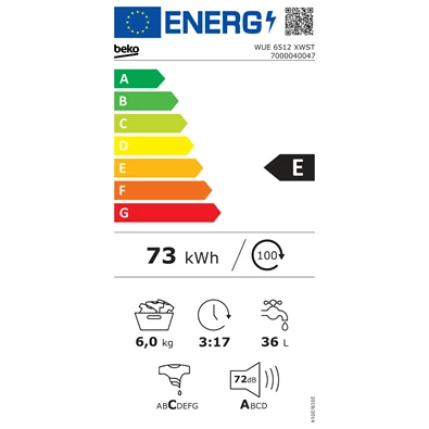 Beko WUE 6512 XWST keskeny elöltöltős mosógép