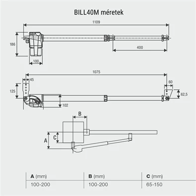 Beninca BILL-40M SX szárnyaskapu motor, önzáró, 400mm löket, max 3,5m-es szárny